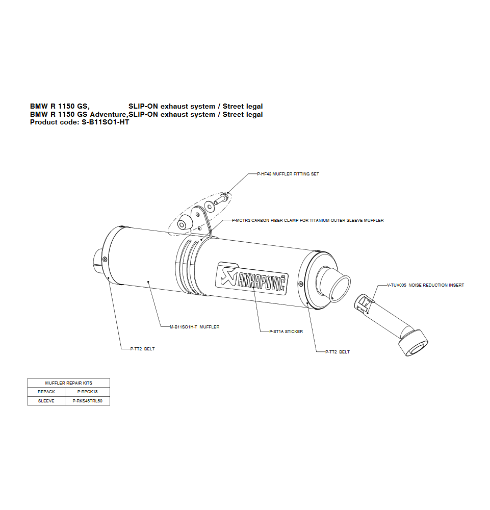 Akrapovic Sportauspuff S-B11SO1-HT Bmw R 1150 R/GS 